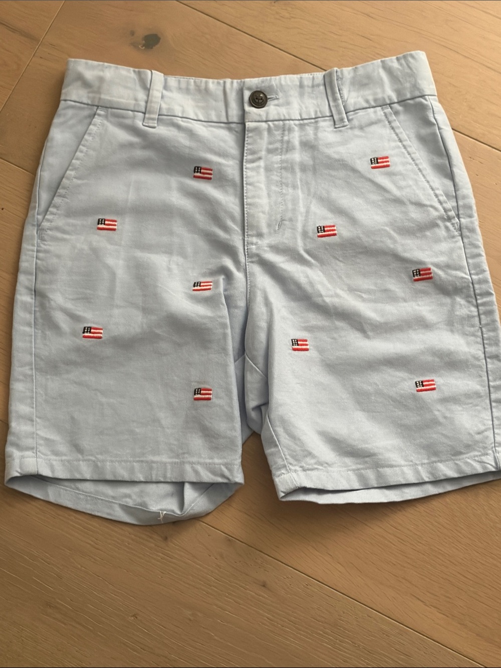 Light Blue Flag-Embroidered Kids' Shorts trendy style designer like new
